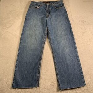 Perry‎ Ellis America Jeans Mens 32x32(32x28) Blue Straight Leg Raw Hem Denim